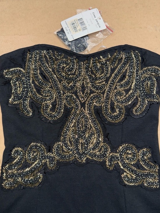 Free People Dresses & Skirts - Free People Strapless Black Dress with Gold Embellishment